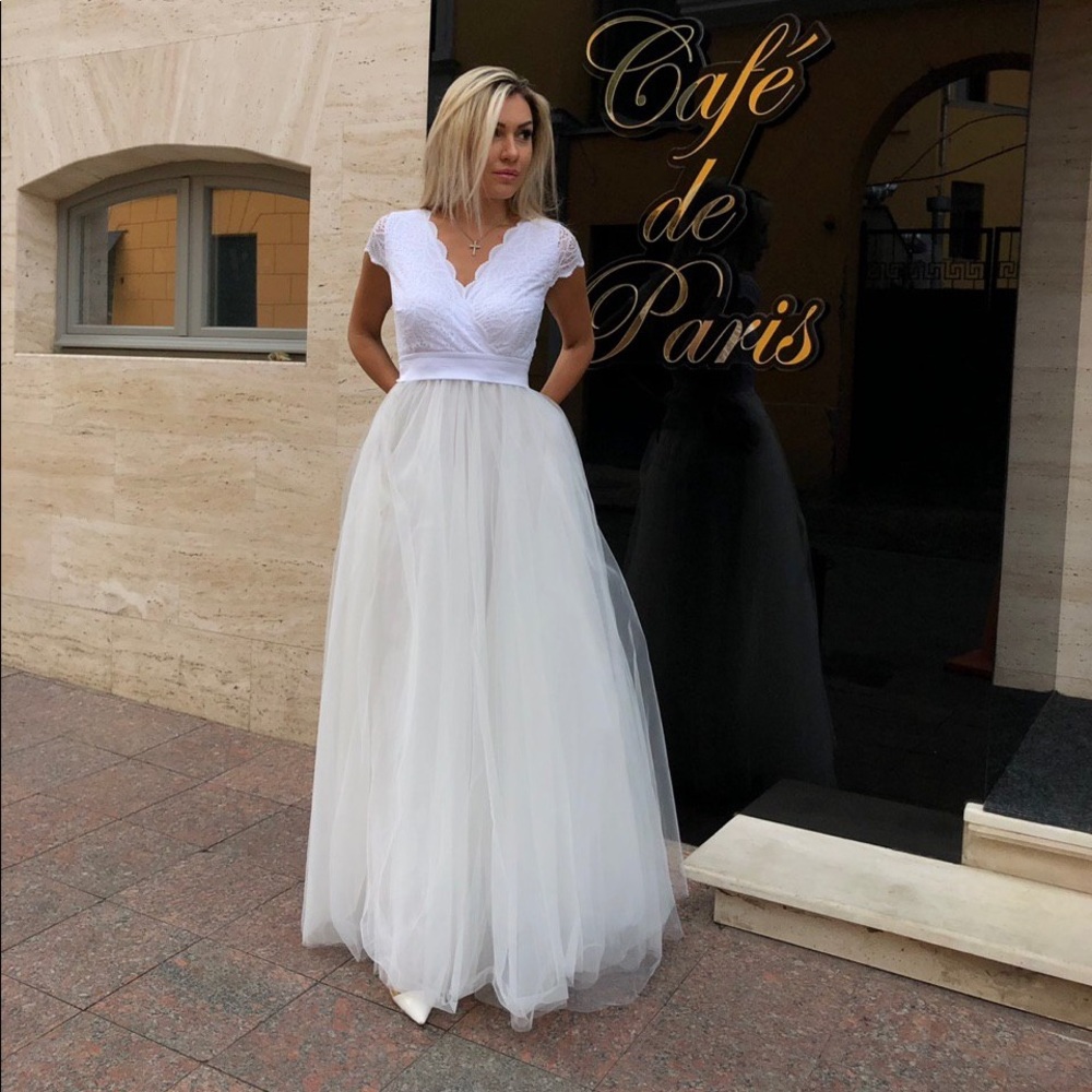 ❗️NEW❗️Ivory Boho Long Tulle Lace Wedding Dress